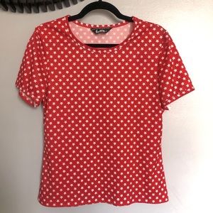 Vintage Red crew neck T-shirt w/ all over star pattern women’s M/L. 4th of July